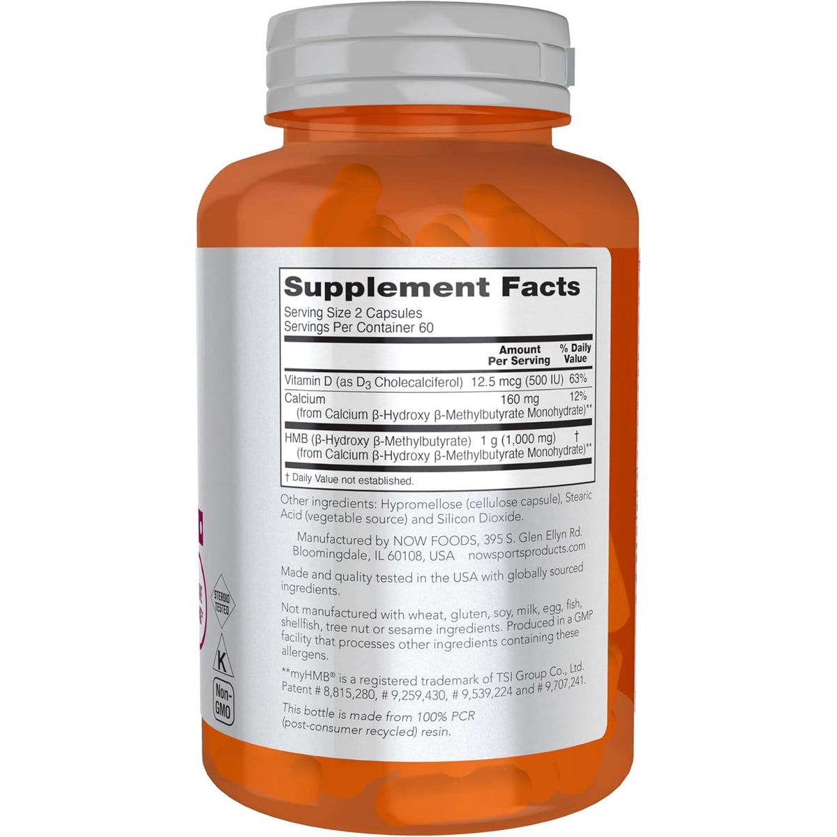 NOW Foods Sports Nutrition, HMB (Β-Hydroxy Β-Methylbutyrate) 500 Mg, Sports Recovery*, 120 Veg Capsules