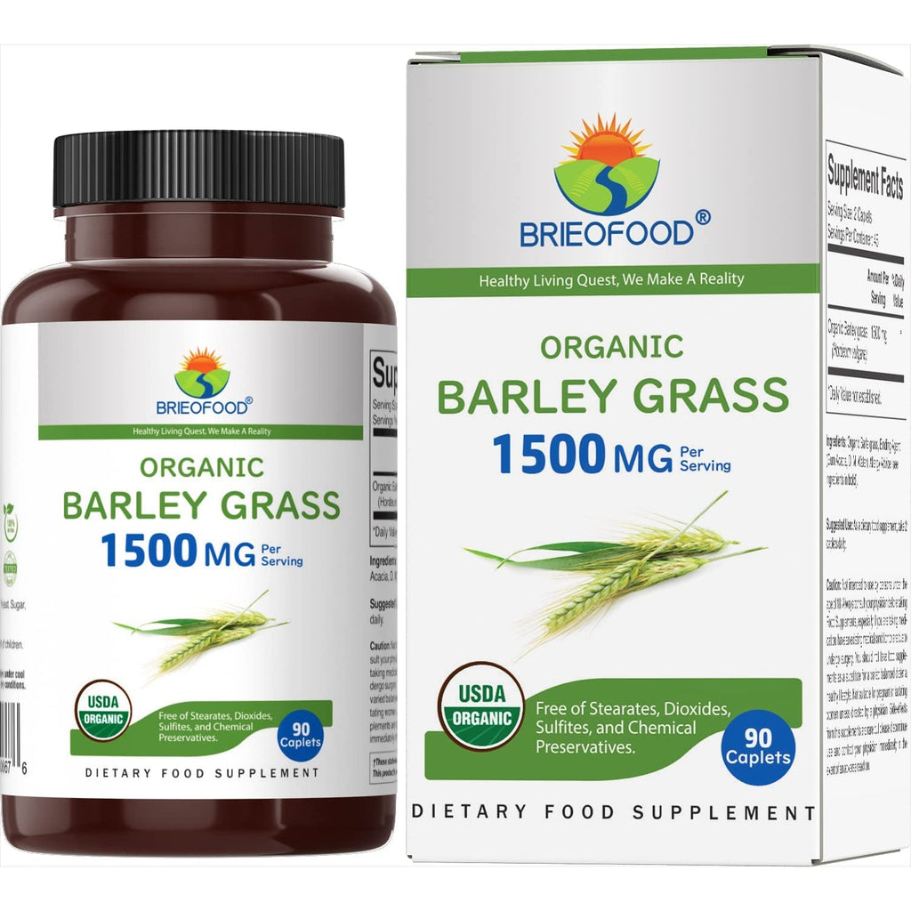 Brieofood Organic Barley Grass 1500Mg, 45 Servings, Vegetarian, Gluten Free, 90 Vegetarian Tablets