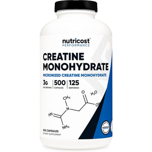 Nutricost Micronized Creatine Monohydrate 3,000Mg 500 Capsules, 125 Servings, 750Mg of Creatine Monohydrate per Capsule