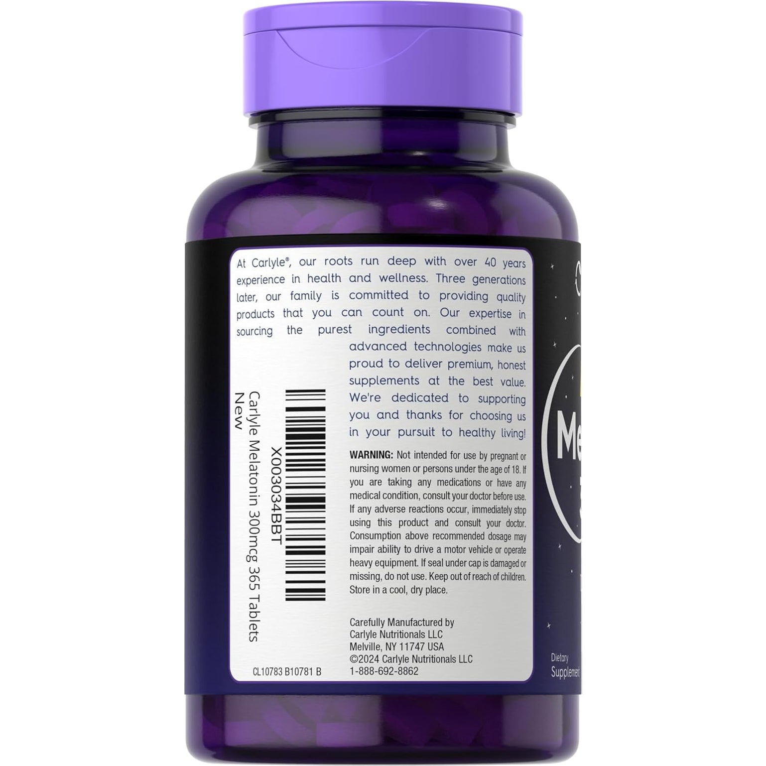 Carlyle Melatonin 300 Mcg | 365 Tablets | Low Dose | Vegetarian, Non-Gmo, Gluten Free