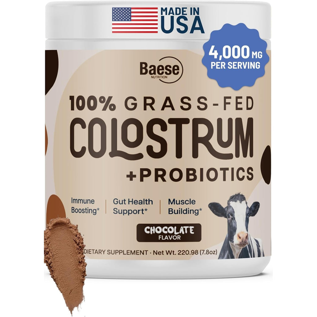 Organic Chocolate 4000Mg Grass Fed Bovine Colostrum Powder + Probiotics Colostrum Supplement for Kids & Adults with Immunoglobulins (220.98 Grams)
