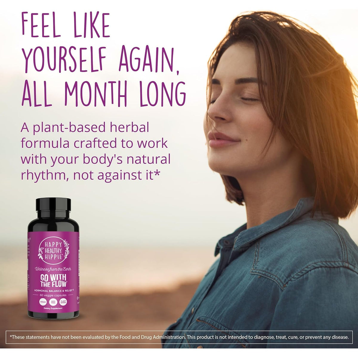 Happy Healthy Hippie Hormone Balance for Women — PMS Support & PMDD, Mood, Cycle Regularity — Chasteberry Supplements with Maca, Dong Quai, Black Cohosh — Vegan, Non-Gmo, 60 Capsules