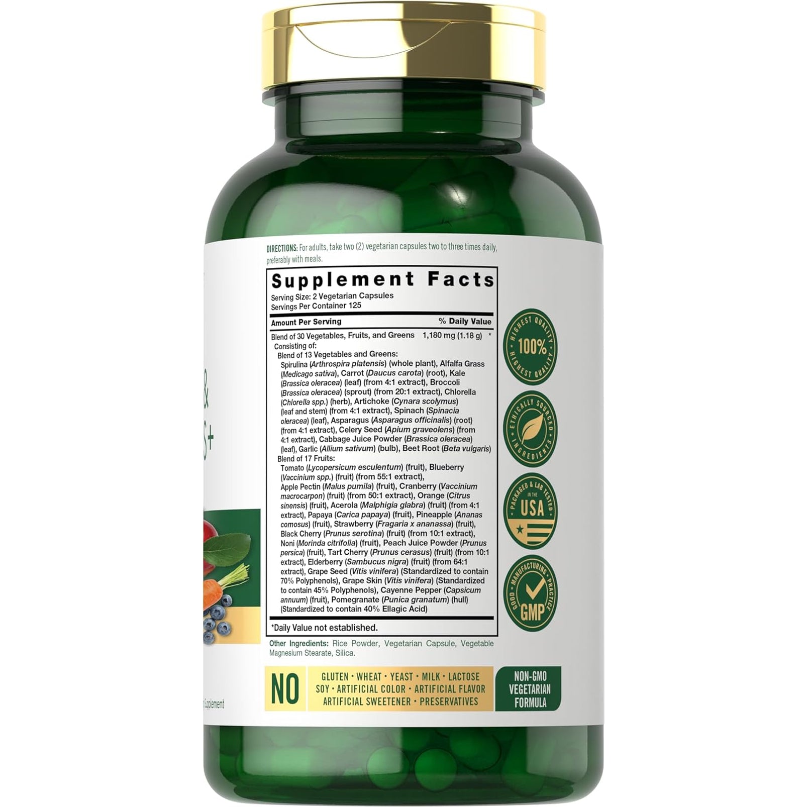 Carlyle Fruits and Veggies Supplement | 250 Capsules | Made with 30 Fruits and Vegetables | Vegetarian, Non-Gmo, Gluten Free Superfood Formula