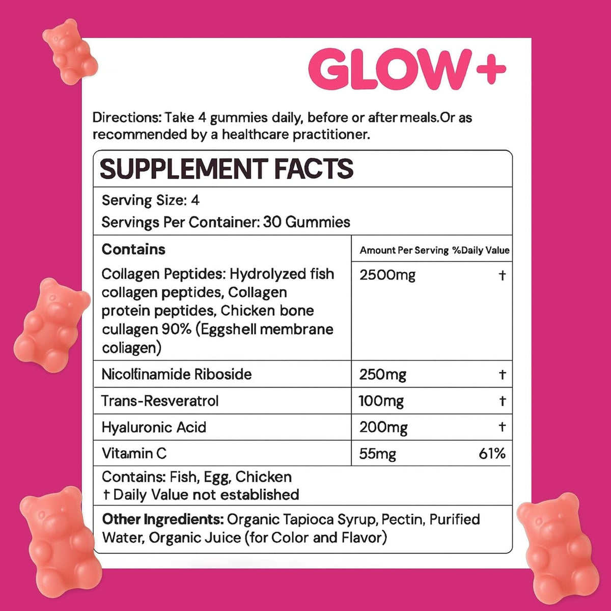 AIFBENK Jovi Glow+ NAD+ & Collagen Gummies, with Hydrolyzed Collagen Peptides, Resveratrol, Hyaluronic Acid & Vitamin C, Anti-Aging, Supports Skin, Hair & Nail Wellness, Daily Vitality Gummies