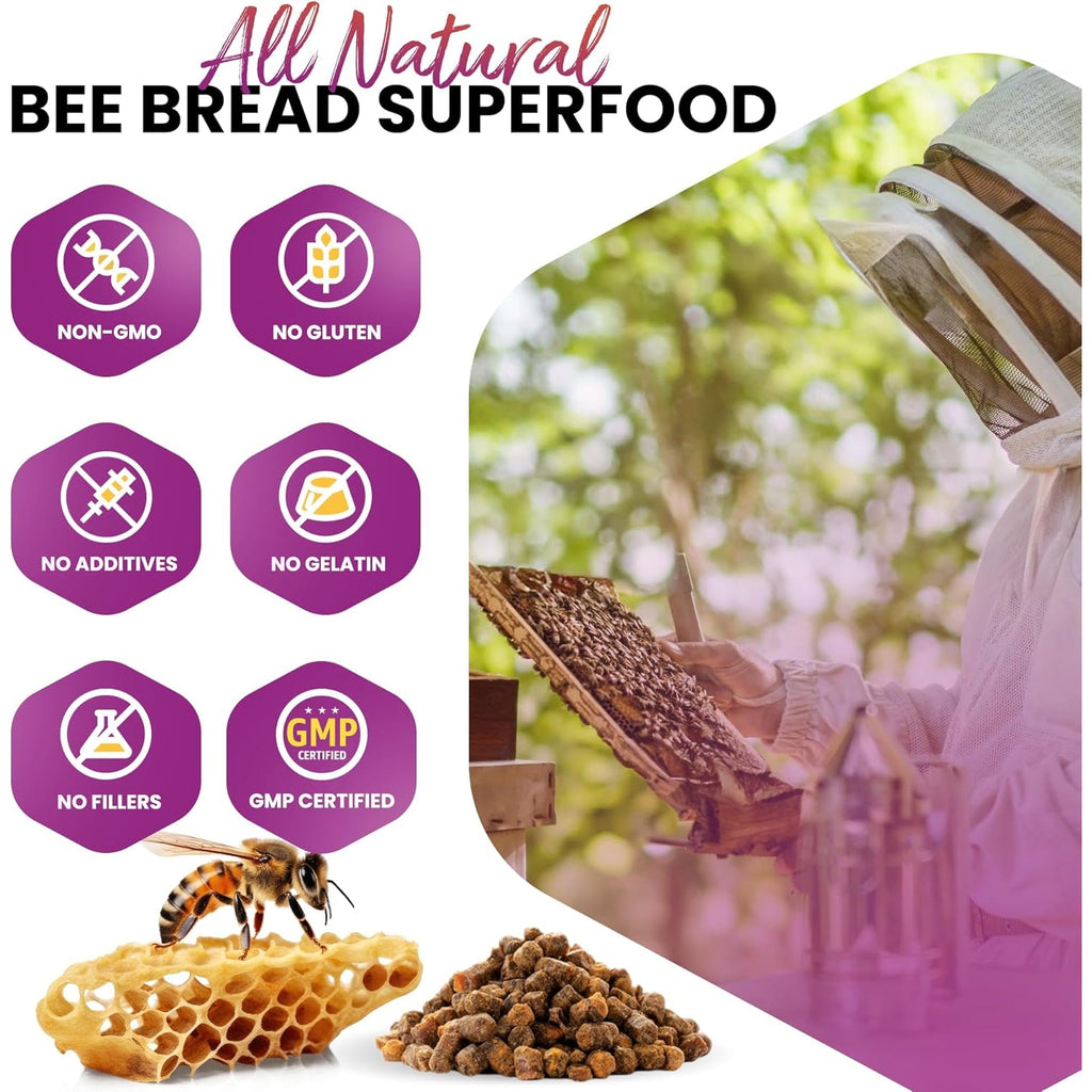 Honeybeezone-Bee Bread Capsules – Nutrient-Rich Superfood for Energy Boost, Immune Support Supplement | Non-Gmo, Gluten-Free, 60 Easy-To-Swallow Veggie Capsules