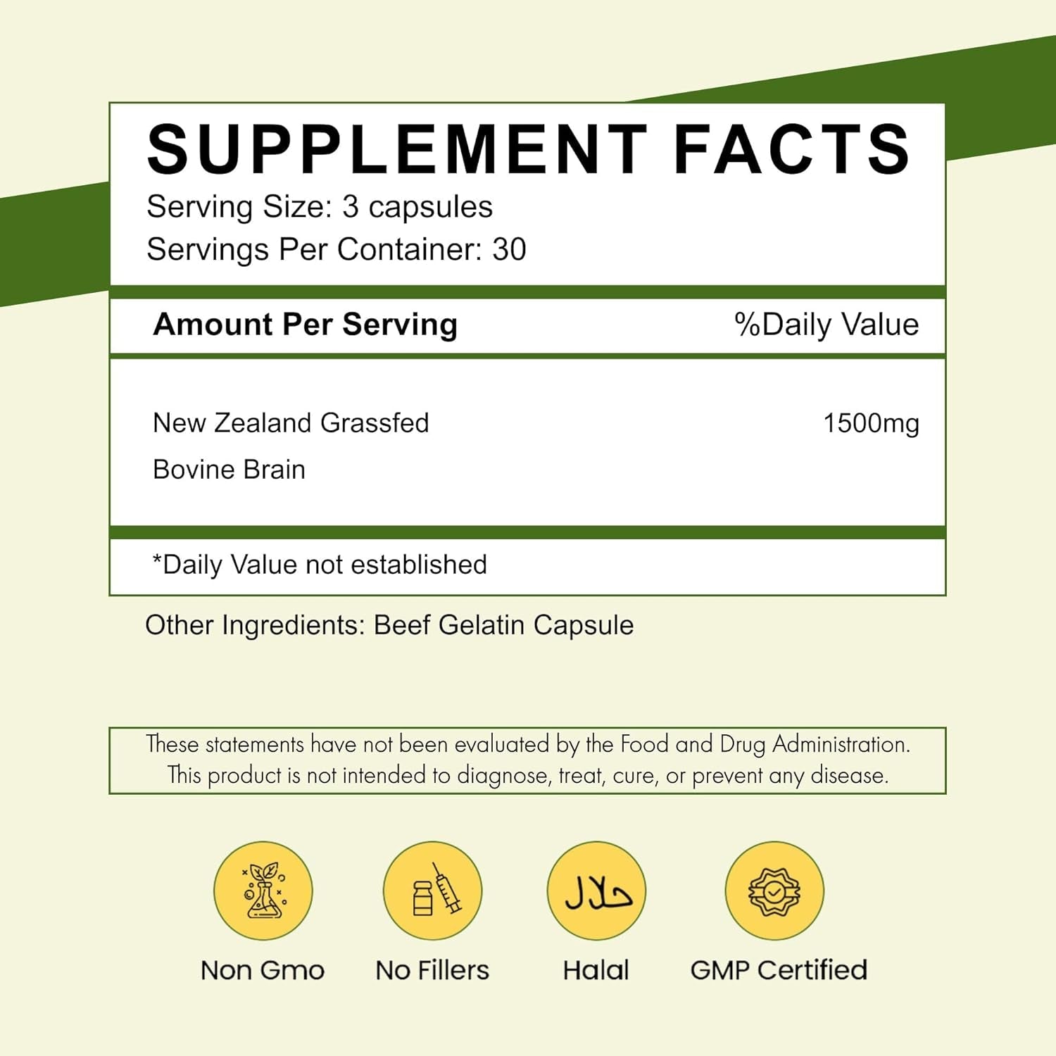 Primal Being Grassfed Beef Brain, Supports Memory, Mood, Focus, Energy, Cognitive Health - 90 Capsules, 1500Mg per Serving