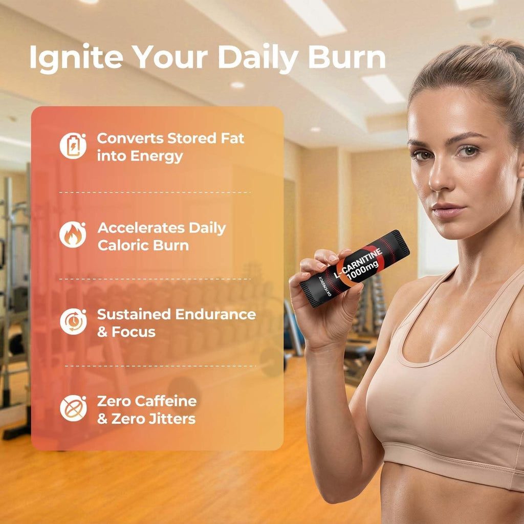 Oxyenergy Liquid L-Carnitine Supplement 1000Mg - Gentle for Daily Use, Zero Calorie, Sugar-Free, Stim-Free Fat Burning & Endurance Booster, 21 On-The-Go Individual Liquid Sticks
