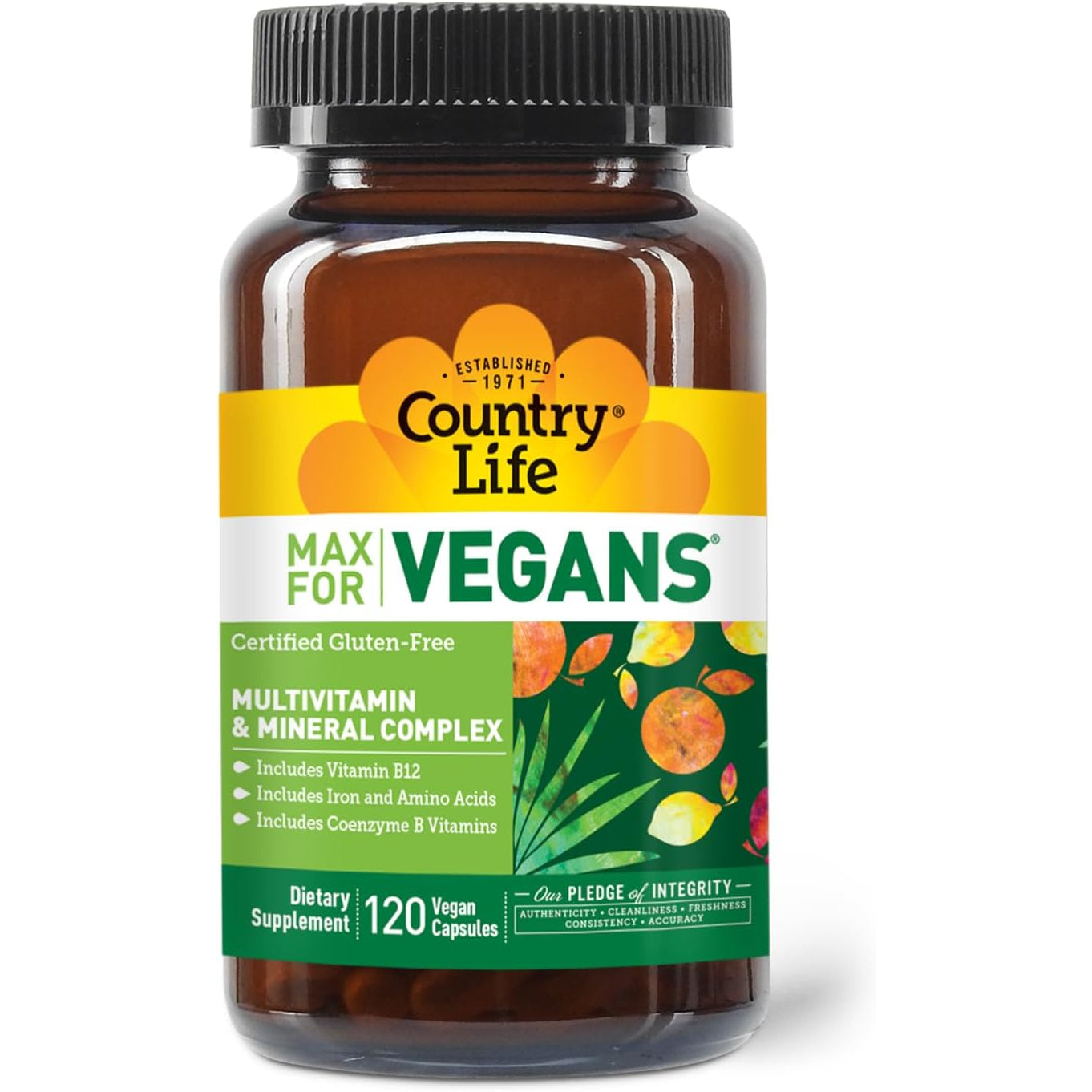Country Life Max for Vegans - 120 Vegan Capsules - Daily Multivitamins - Immune Support Supplement - Contains Vitamin B12, Iron, Amino Acids, Coenzyme B Vitamins - Gluten-Free