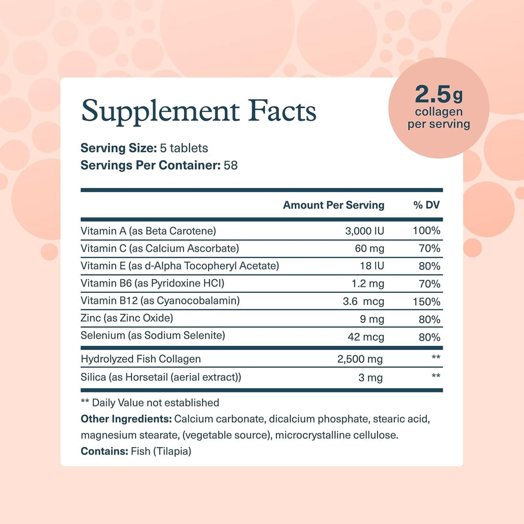 Youtheory Marine Collagen Tablets - 2,500 Mg Fish-Sourced Collagen Peptides- with Vitamins A, C, E, B6 & B12 - Supports Joint & Nail Health* - Highly Absorbable - 290 Tablets (58-Day Supply)