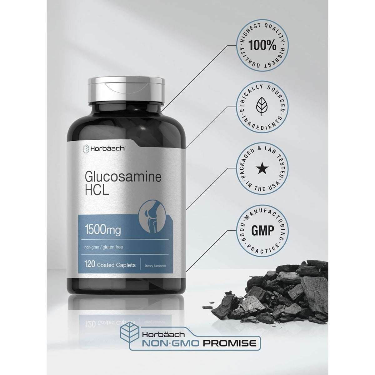 Horbäach Glucosamine HCL | 1500Mg | 120 Caplets | Non-Gmo and Gluten Free Supplement