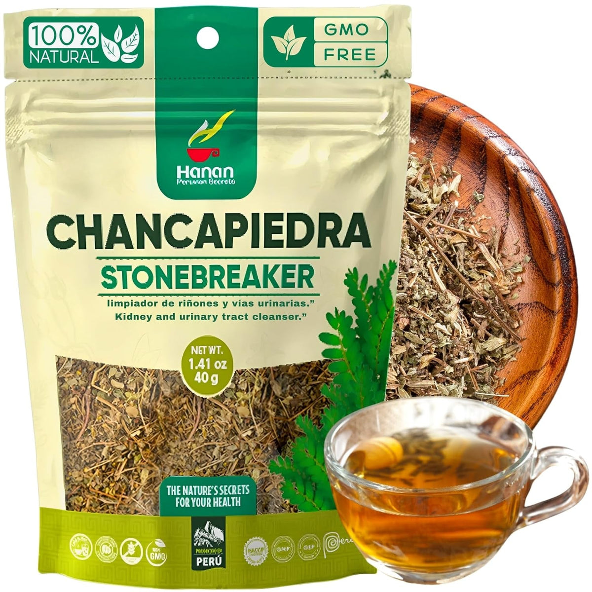 Hanan Chanca Piedra Loose Leaf 1.4Oz - Stonebreaker Herbal Tea 40G Dried Vegan Leaves 100% Natural Chancapiedra Grown in Peru