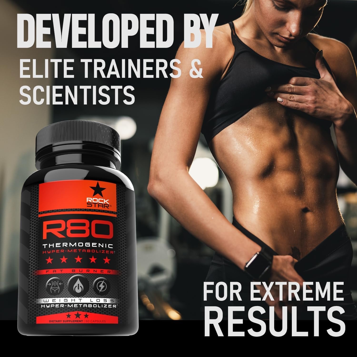 Rockstar R80 Extreme Thermogenic Hyper-Metabolizer Fat Burner for Men & Women – GLP-1 Support, Appetite Suppressant, Thermogenic Weight Loss Pills | Metabolism Booster