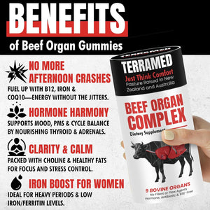 Beef Organ Supplement for Women | Grass Fed Beef Organs Liver Supplement | 9 Nutrient Rich Bovine Organs | Raised on New Zealand & Australian Pastures | No Fillers | Great Taste | 60 Gummies