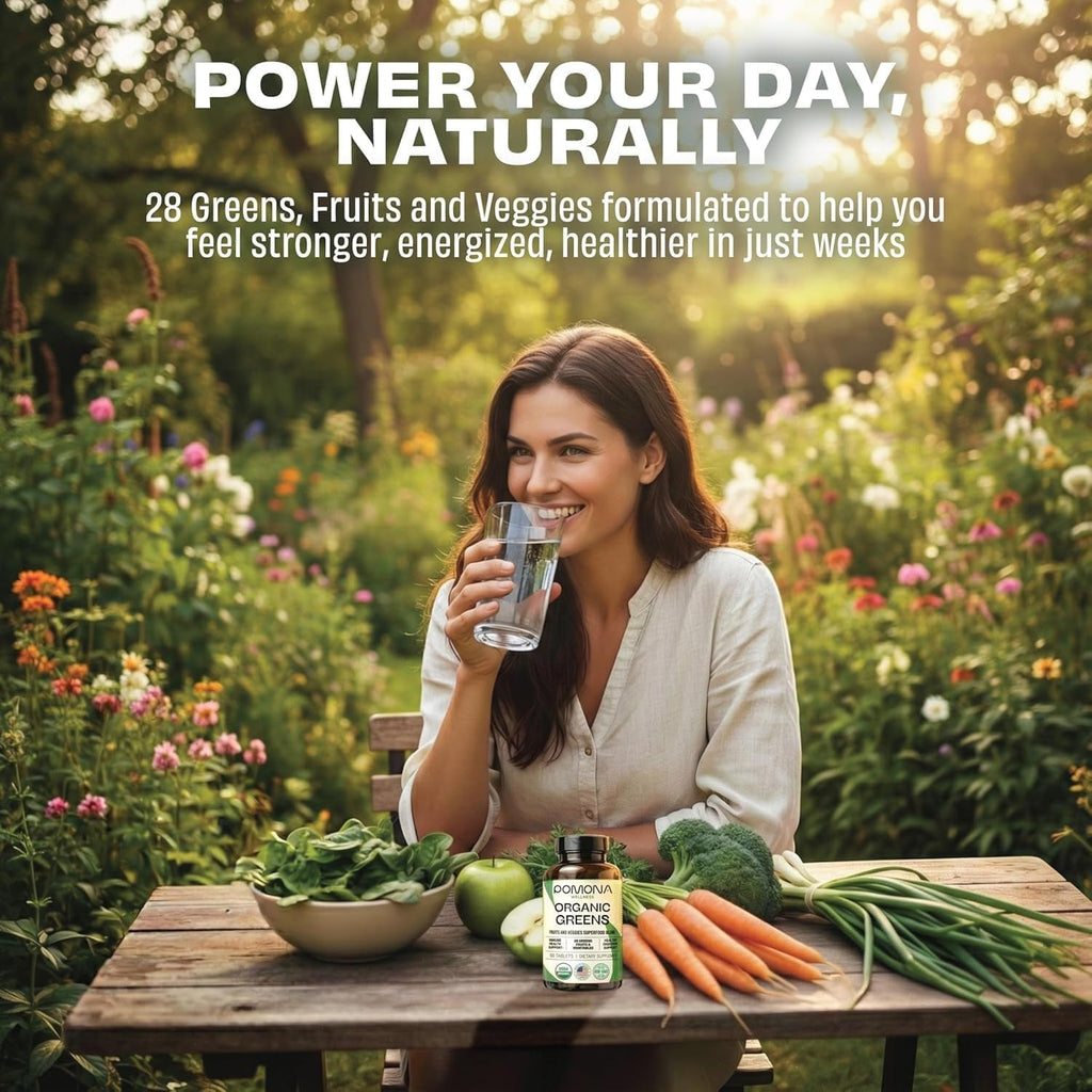 Pomona Wellness Super Greens Supplement, Full of Superfood Vitamins & Minerals, Fruits & Vegetable, Greens Powder for Bloating and Digestion, Gut Health, USDA Organic, Non-Gmo, 120 Tablets