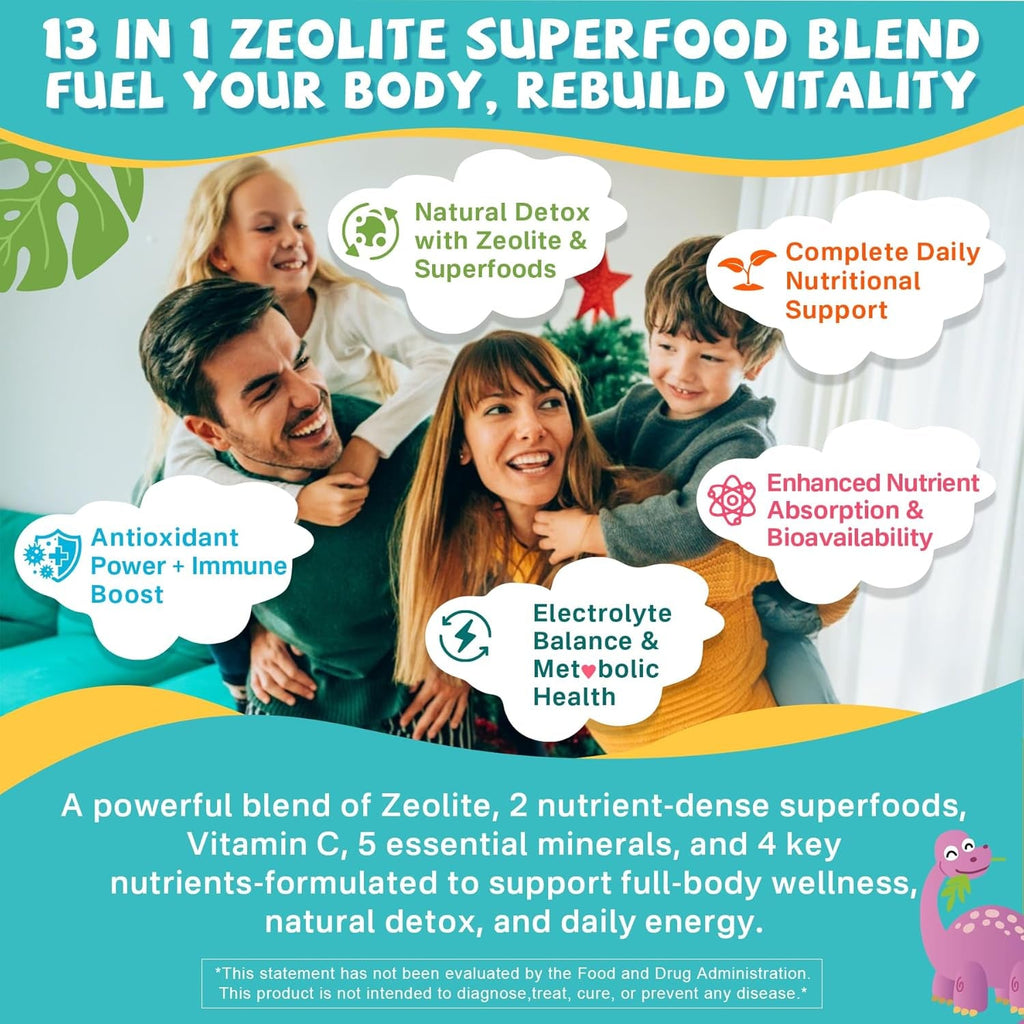 Zeolite Detox for Kids & Adult-Sugar Free Zeolite Detox Gummies with Spirulina, Chlorella, Milk Thistle, Magnesium Glycinate, Calcium Citrate for Energy, Focus, Digestive, Immune, Antioxidant - 120Cts