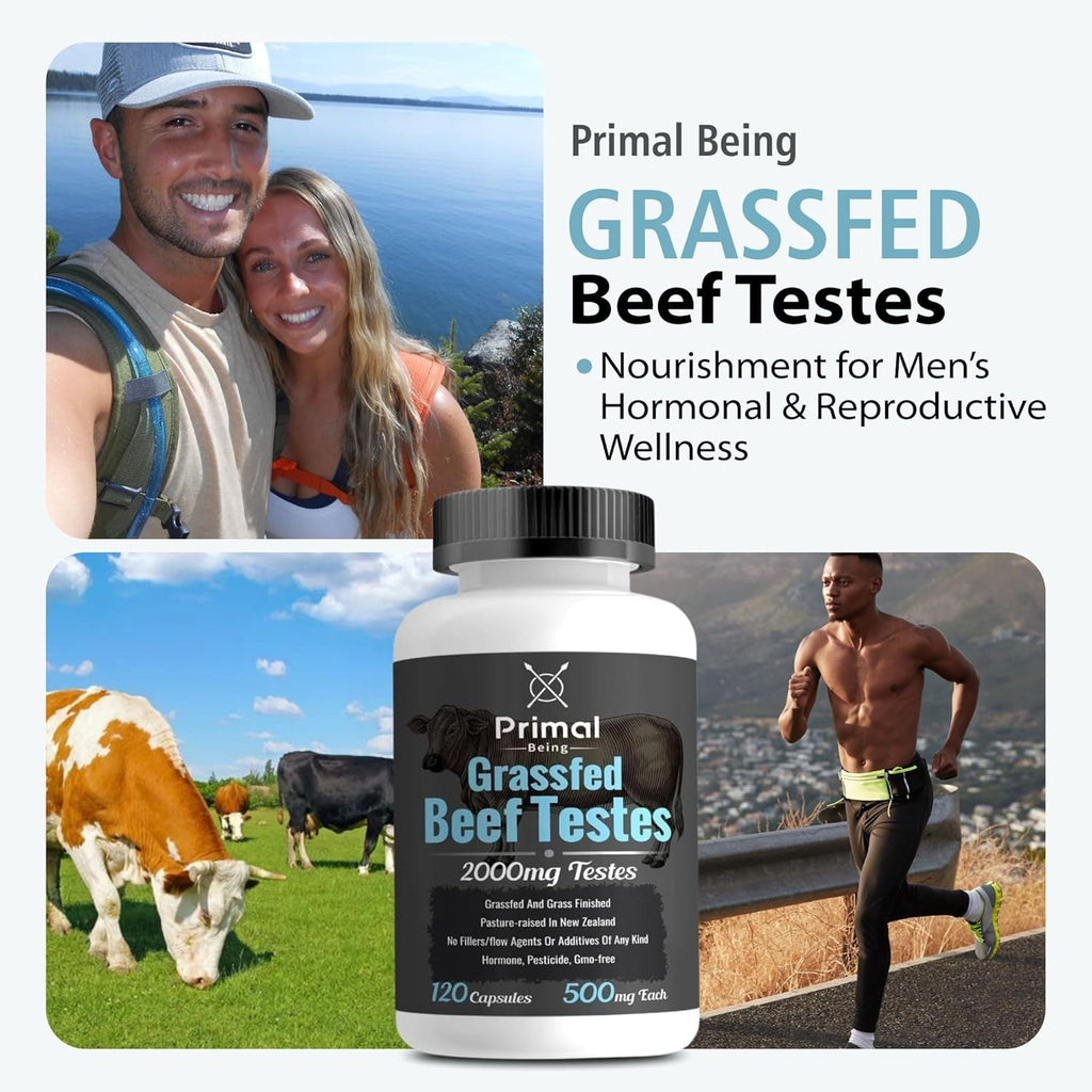 Primal Being Grassfed Beef Testes Capsules – Nutrient-Dense Beef Organ Supplement for Men, New Zealand Sourced, 120 Capsules