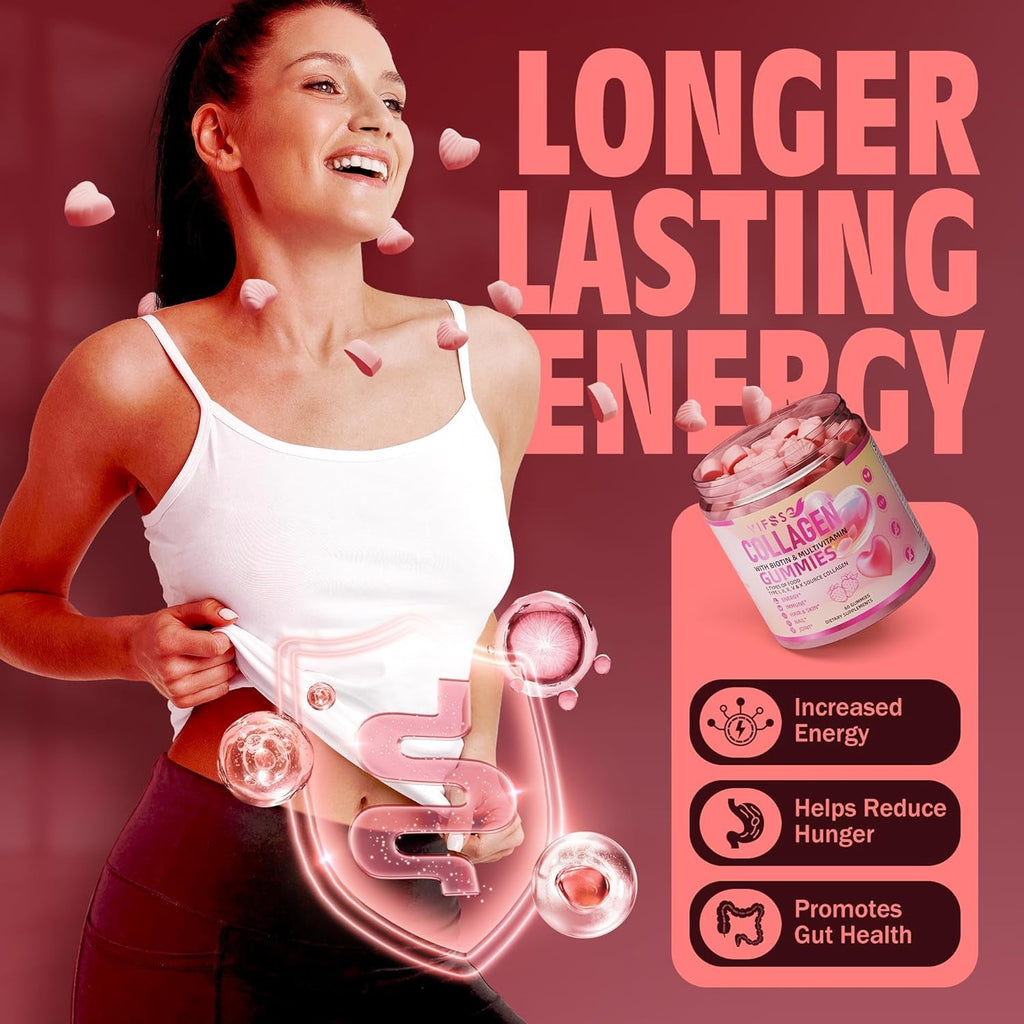 VIFSSG Collagen Peptide Gummies for Women,60 Gummies Sugar-Free Hydrolyzed, Extra Strength 2500Mg Protein Type I,II,III,V,X with 15000Mcg Biotin and Vitamin a B6 B12 C D E for Hair Skin Nail