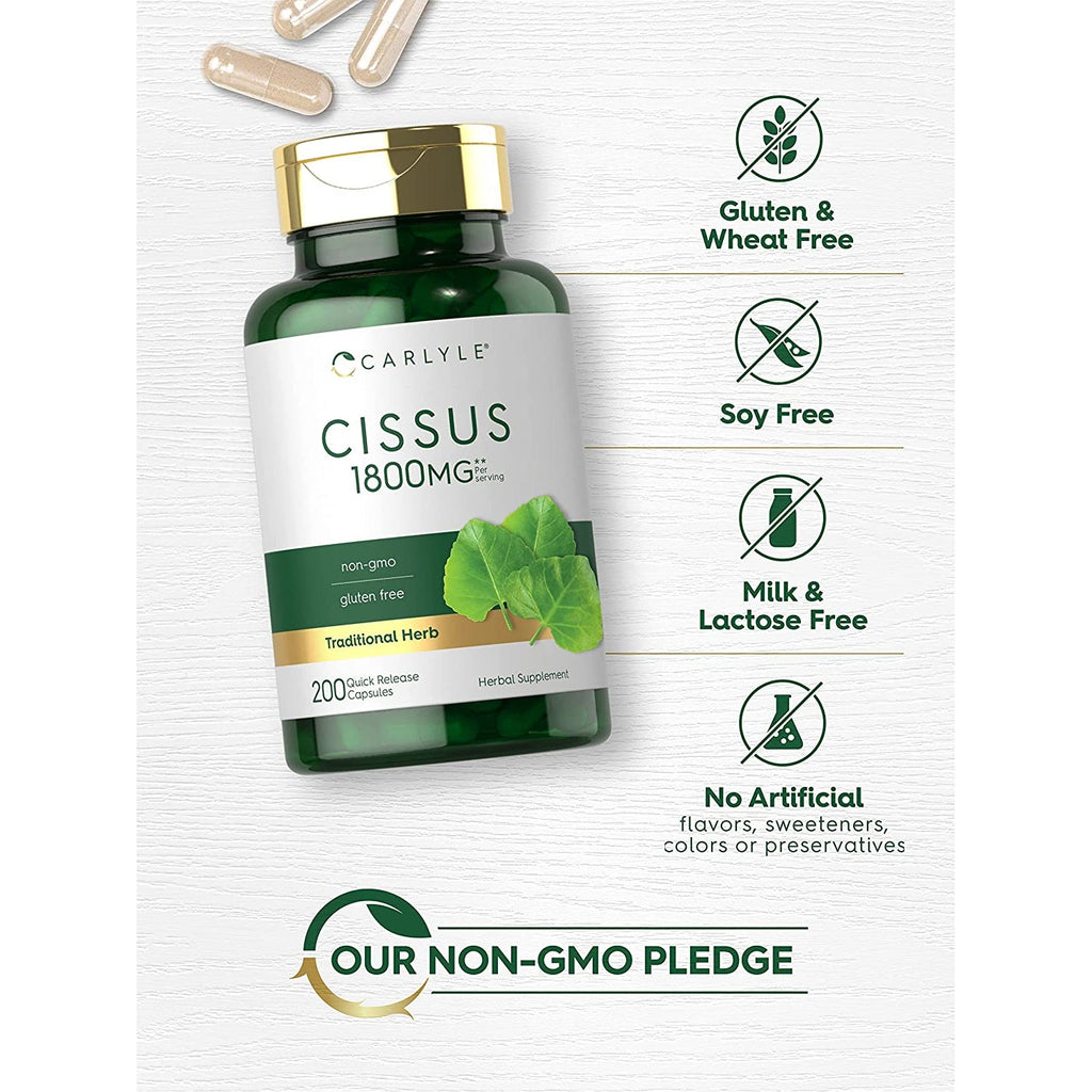 Carlyle Cissus Quadrangularis | 200 Capsules | Traditional Herb Extract Supplement | Non-Gmo and Gluten Free Formula