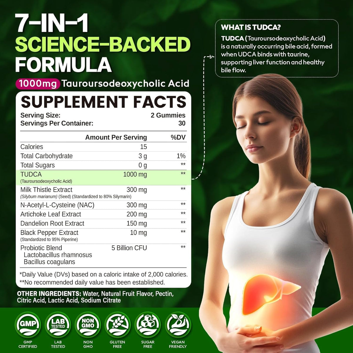 TUDCA 1000Mg Gummies, TUDCA Milk Thistle for Liver Support, with NAC, Artichoke Extract for Liver Cleanse Detox & Repair, Healthy Bile Flow & Digestion, Sugar Free Mixed Berry Flavor, 60 CT