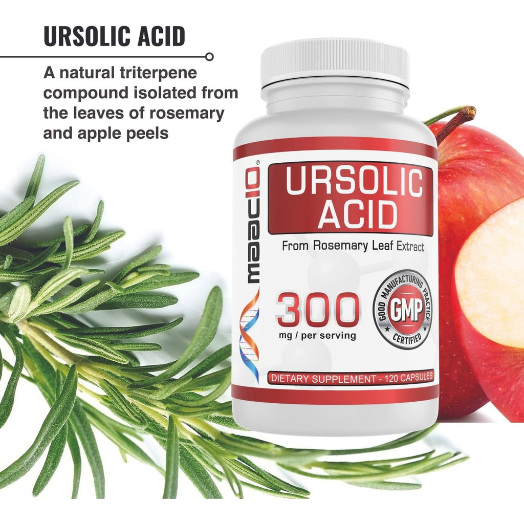 MAAC10 Ursolic Acid 300Mg - Sourced from Rosemary Extract, AMPK & Sirtuin Activator - Third-Party Lab Tested