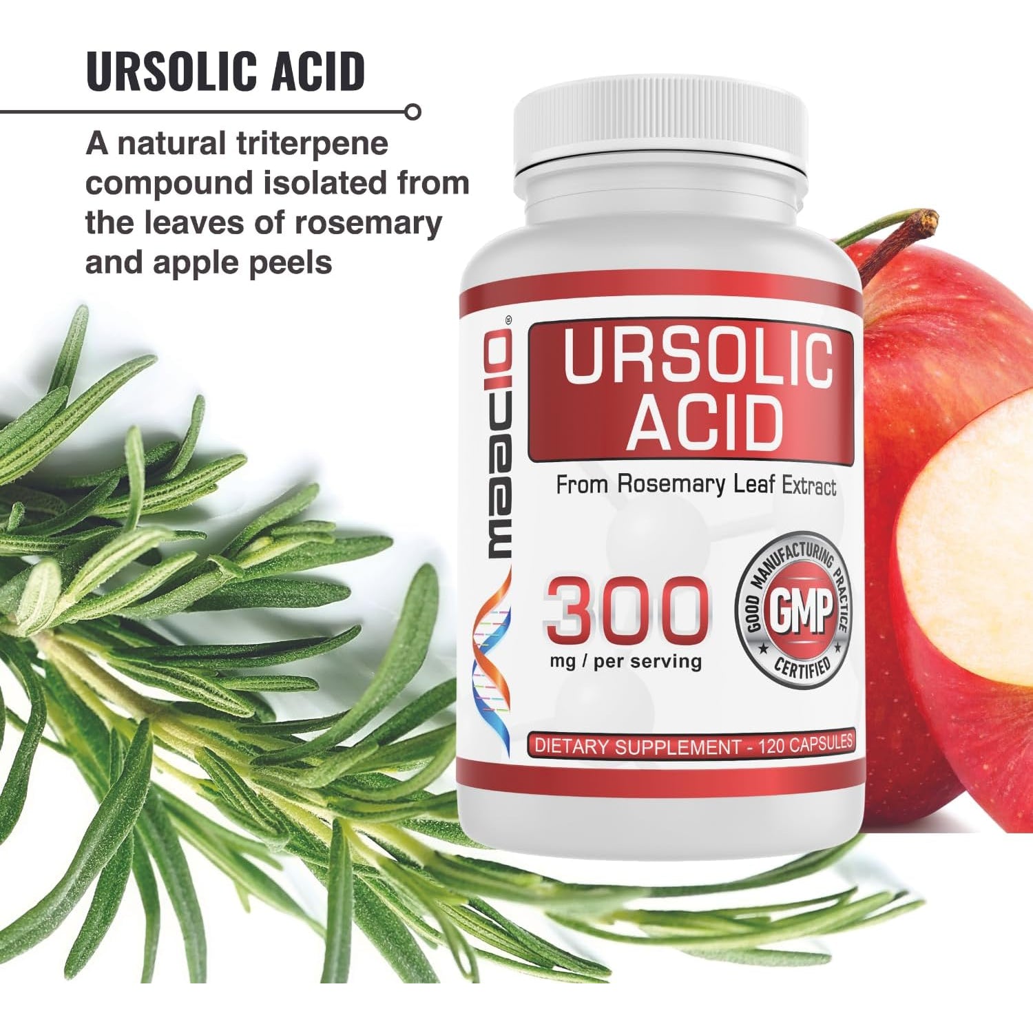 MAAC10 Ursolic Acid 300Mg - Sourced from Rosemary Extract, AMPK & Sirtuin Activator - Third-Party Lab Tested