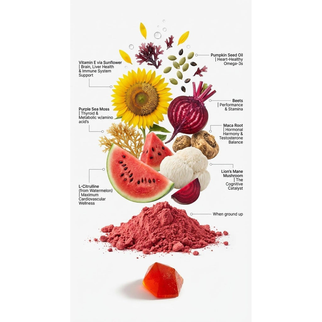 BDE Wildcrafted Sea Moss Gummy Maca Root, Beets, Lions Mane Mushroom, Vitamin D + E - Vegan Collagen, Zinc, Immunity & Detox, Gut Health - 60 Count