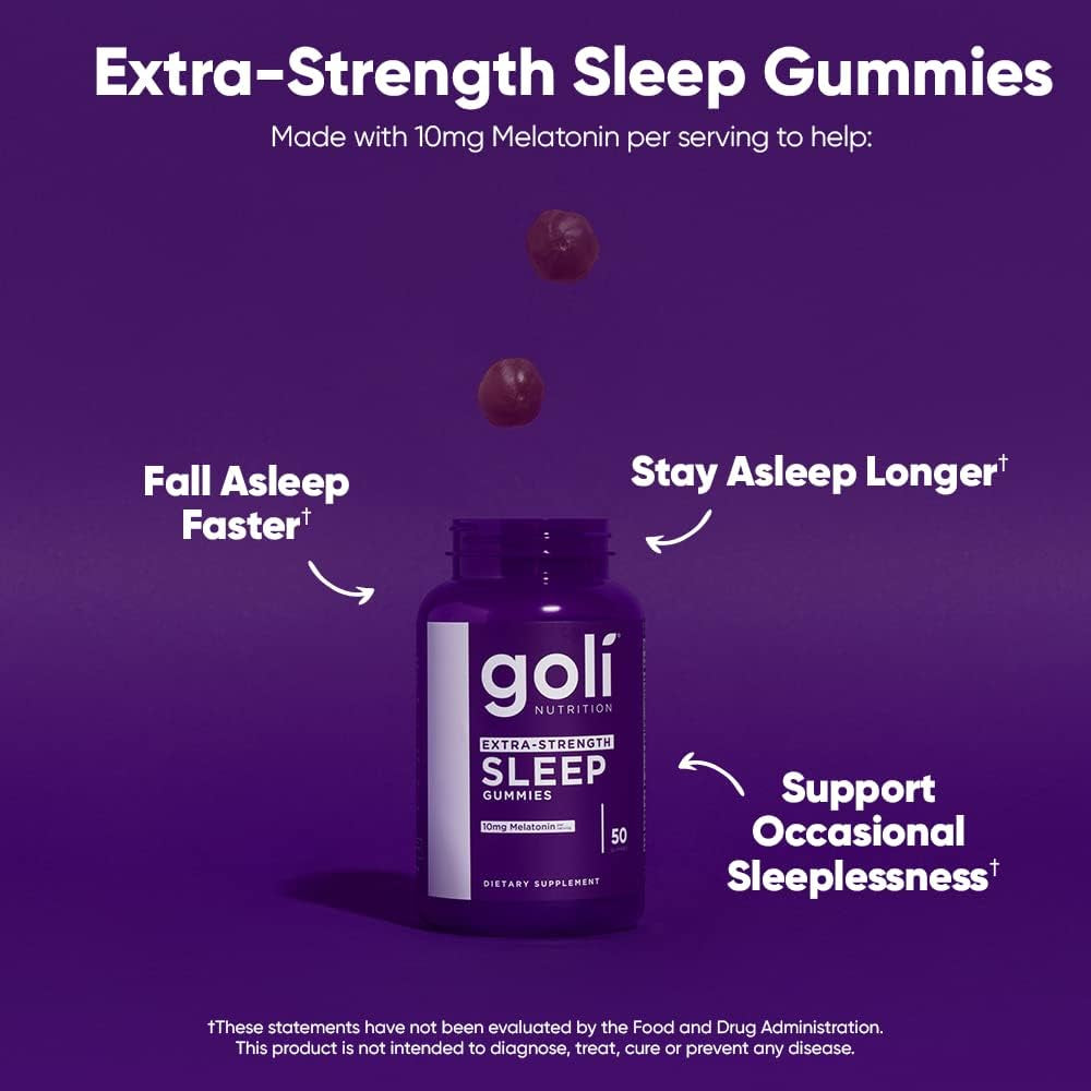 Goli Nutritional Supplement, Extra Strength Sleep Gummy 10Mg Melatonin - 1 Pack 50 Count - Gluten-Free, Vegan, Non-Gmo, and Gelatin-Free
