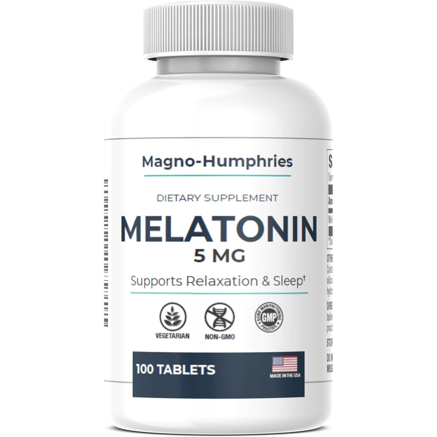 Melatonin 5 Mg - 100 Tablets | Sleep Support | Non-Habit Forming | Vegetarian | 5 Mg per Tablet | Dietary Supplement | GMP Manufactured in USA | 100 Day Supply