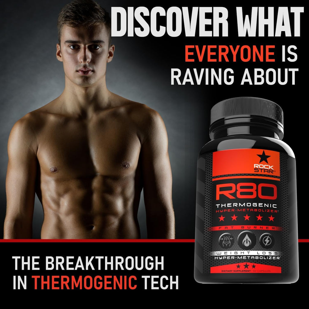 Rockstar R80 Extreme Thermogenic Hyper-Metabolizer Fat Burner for Men & Women – GLP-1 Support, Appetite Suppressant, Thermogenic Weight Loss Pills | Metabolism Booster