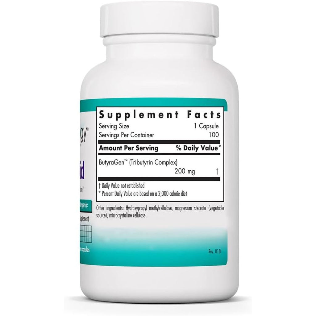 Nutricology Butyraid Colon Lining Nutrition - Supports Gut and Colon Health - Digestive Support - Delivers 200 Mg - Vegetarian & Hypoallergenic - 100 Servings - 100 Delayed-Release Capsules