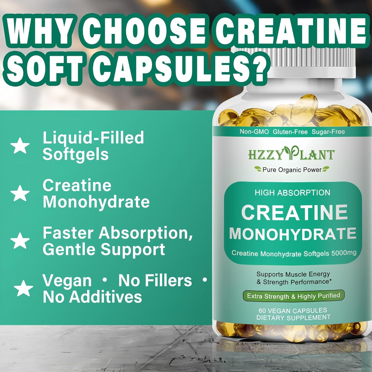 Creatine Softgels - High Absorption Creatine for Women & Men - Creatine Monohydrate 5000Mg for Muscle Strength, Muscle Builder, Energy Boost, Pre-Workout - Sugar Free, Non-Gmo & Gluten Free