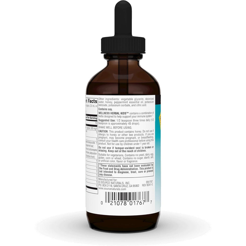 Source Naturals Wellness Herbal Kids Liquid Formula - for Immune System Support - 4 Fluid Oz