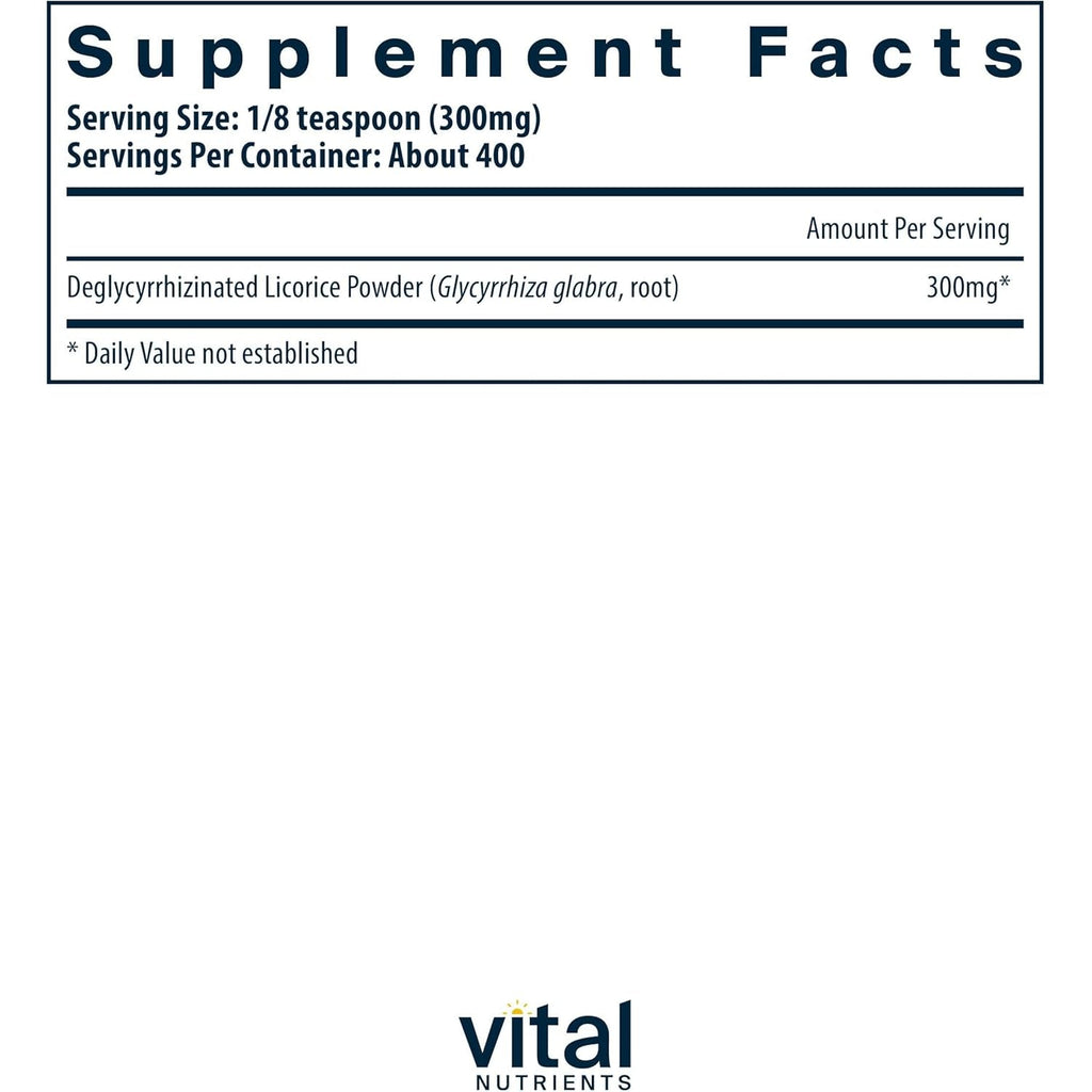 Vital Nutrients DGL Powder - Vegan DGL Licorice Root Extract to Support Healthy Stomach Lining and Digestive Tract* - Gluten, Dairy, Soy Free - Non-Gmo - 120G