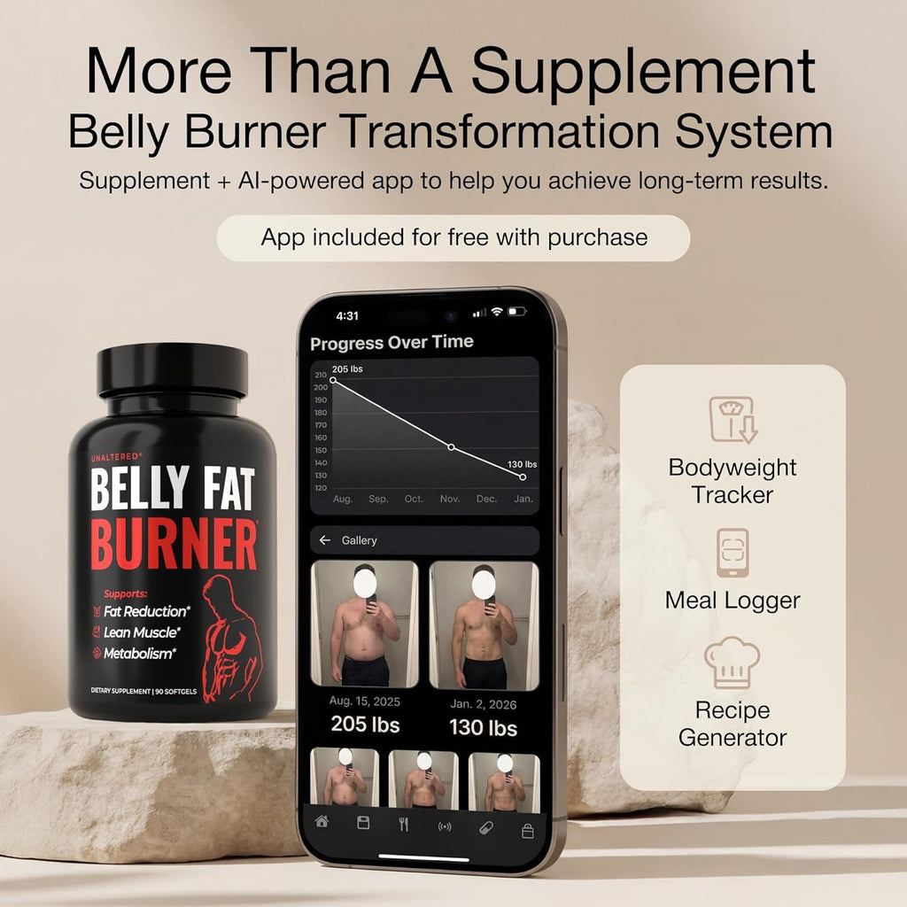 UNALTERED Belly Fat Burner for Men - Natural Weight Loss Pills to Support Reduced Body Fat, Preservation of Lean Muscle Mass, and a Healthy Metabolism - CLA Dietary Supplement - 90 Softgel Capsules