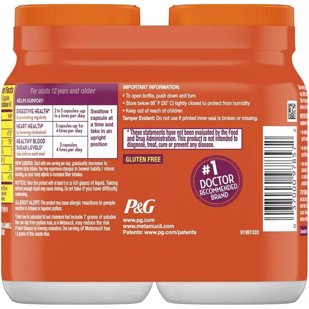 Metamucil Fiber Therapy for Regularity, Fiber Supplement, 340 Capsules