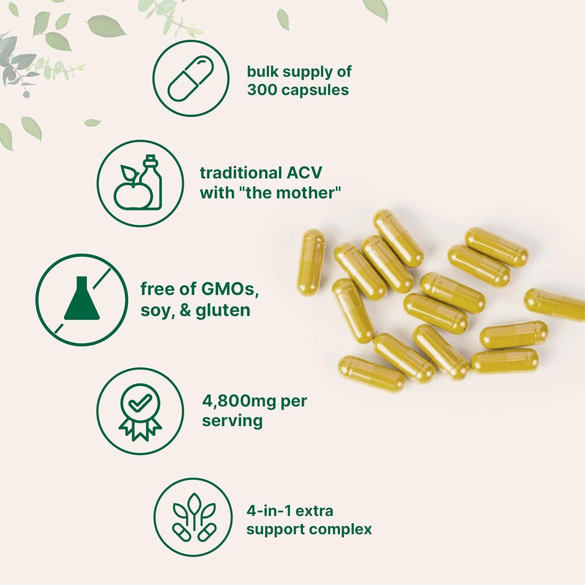 Micro Ingredients Apple Cider Vinegar Capsules | 4,800Mg per Serving, 300 Counts | 4-In-1 ACV Complex with the Mother | Ceylon Cinnamon, Cayenne Pepper & More | Immune, Digestion & Appetite Support