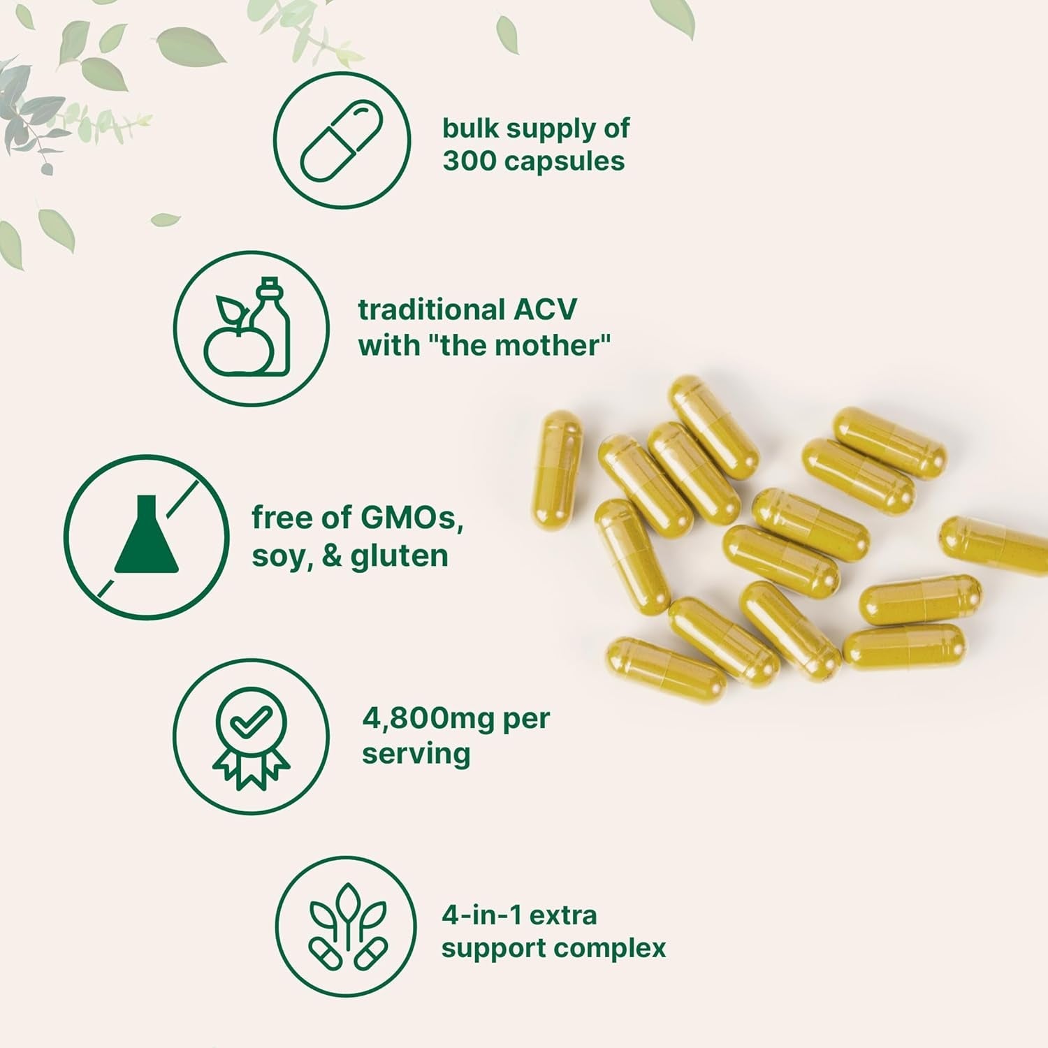 Micro Ingredients Apple Cider Vinegar Capsules | 4,800Mg per Serving, 300 Counts | 4-In-1 ACV Complex with the Mother | Ceylon Cinnamon, Cayenne Pepper & More | Immune, Digestion & Appetite Support