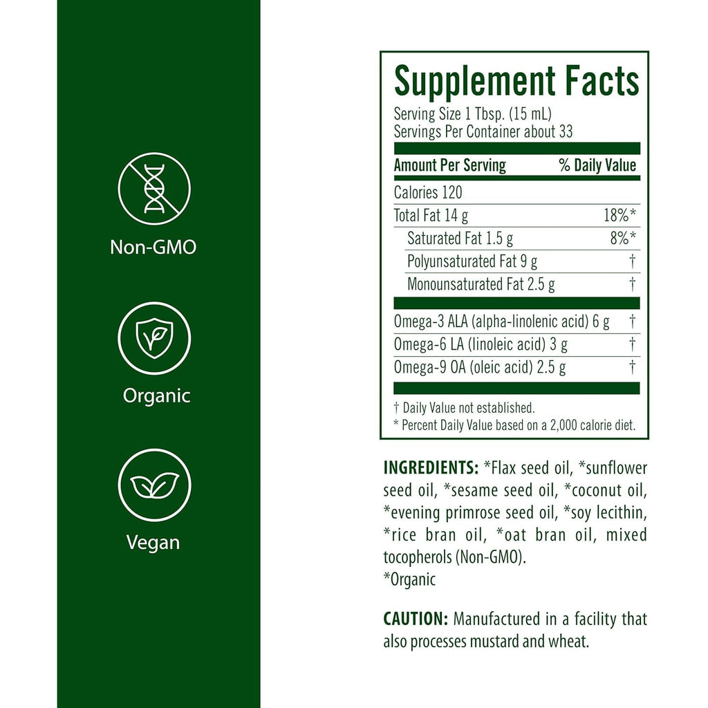 Flora - Udo'S Choice Omega 369 Oil Blend, Made with Organic Flax, Sesame & Sunflower Seed Oils, Plant-Based Vegan Omega Fatty Acids, Based on Ideal 2:1:1 Ratio, 17-Fl, Oz. Glass Bottle
