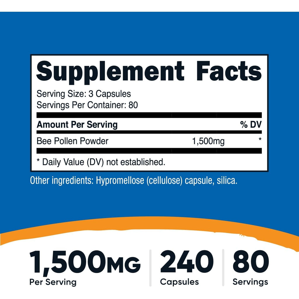 Nutricost Bee Pollen (240 Capsules, 80 Servings) (1,500MG per Serving) - Non-Gmo, GMP Compliant