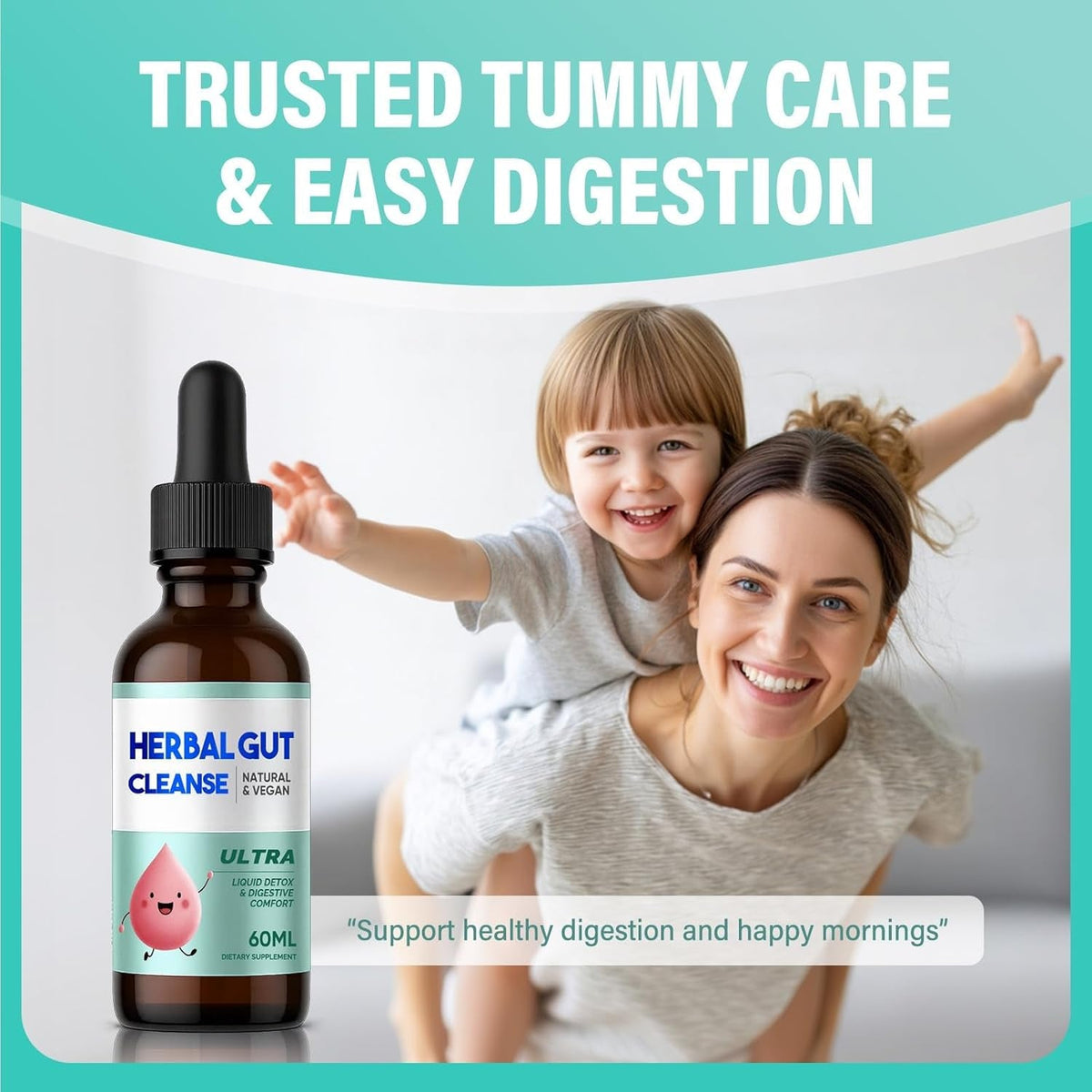 Kids Herbal Gut Cleanse Drops, Parasite Cleanse for Humans Liquid with Wormwood, Black Walnut & Probiotics, Supports Digestive & Overall Gut Health for Children (2 Oz)
