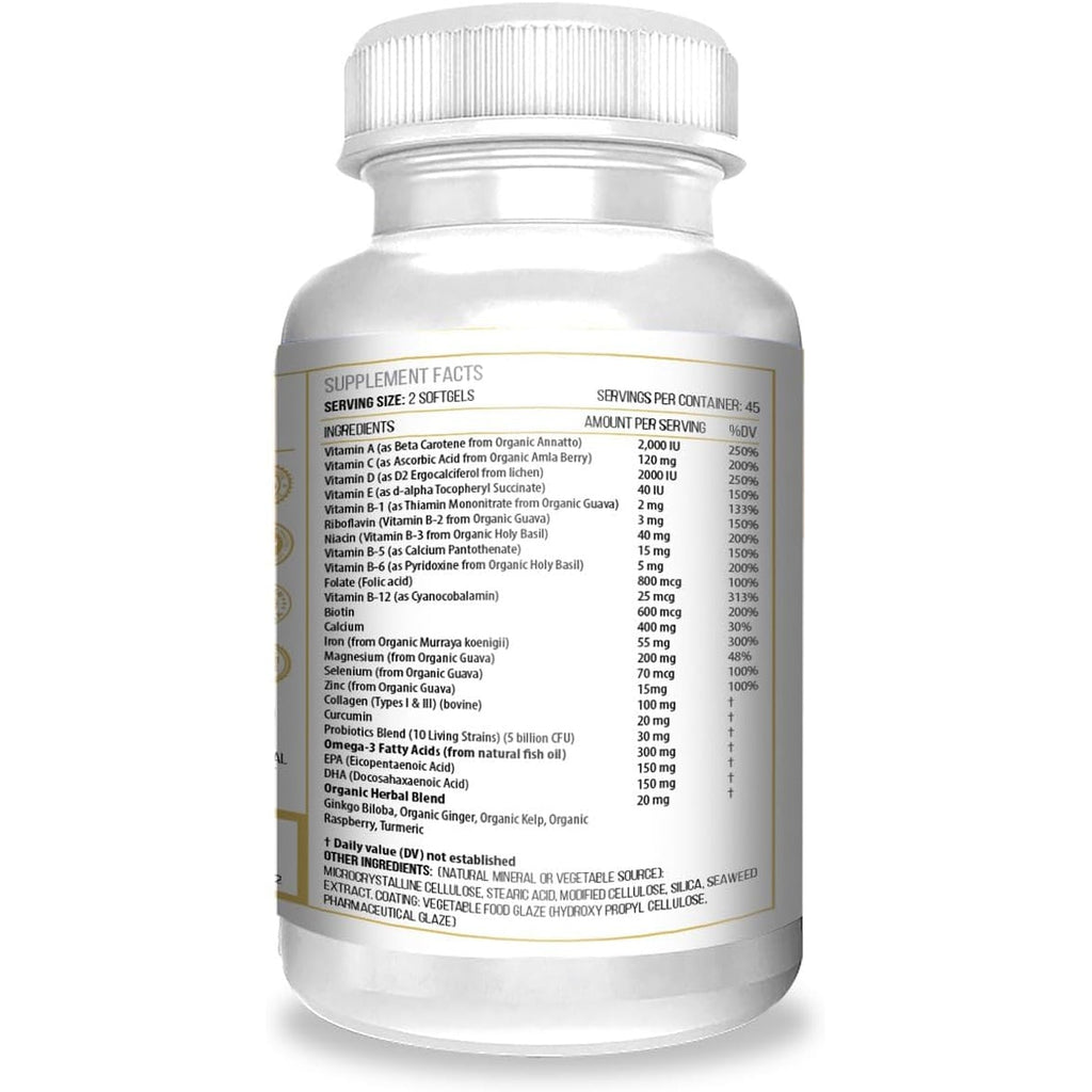 ACTIF Organic Multivitamin for Women Age 70+ with 20+ Advanced Factors and Omega-3, Non-Gmo, Made in USA, 90 Count
