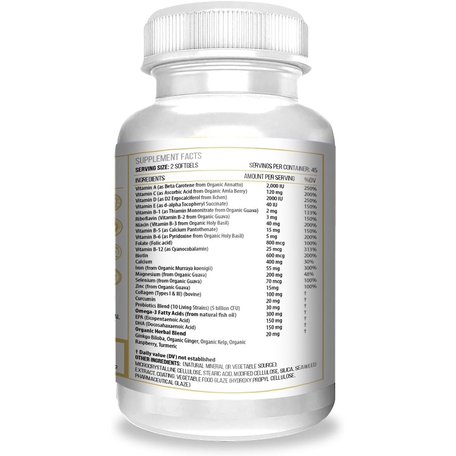 ACTIF Organic Multivitamin for Women Age 70+ with 20+ Advanced Factors and Omega-3, Non-Gmo, Made in USA, 90 Count