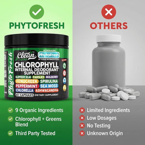 Clean Nutra Chlorophyll Capsules Supplement Internal Deodorant Peppermint, Sea Moss, Parsley, Chlorella, Spirulina, Slippery Elm, Ashwagandha, Phytofresh Greens Detox Pills