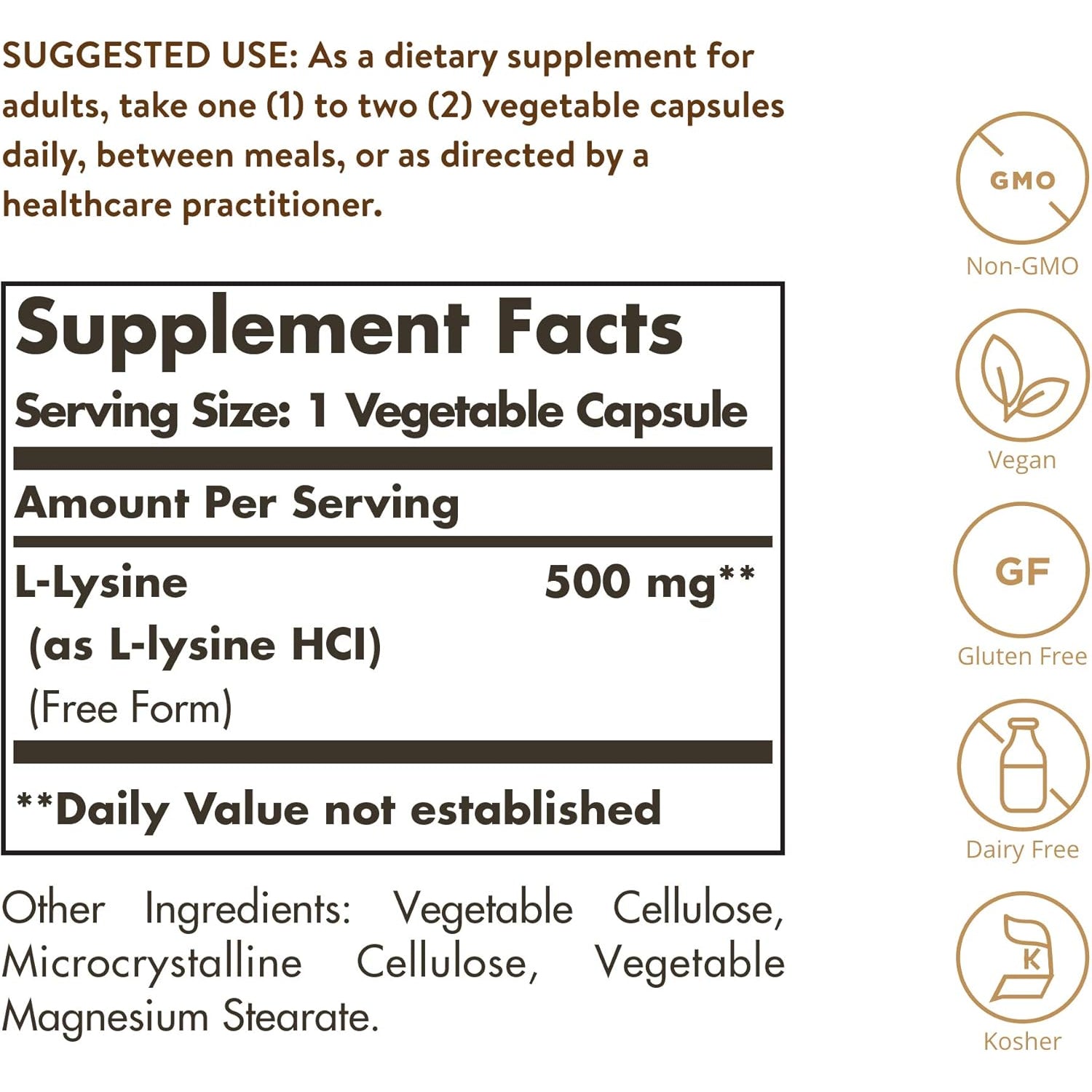 Solgar L-Lysine 500 Mg, 250 Vegetable Capsules - Enhanced Absorption & Assimilation - Promotes Integrity of Skin & Lips - Collagen Support - Amino Acids - Non-Gmo, Vegan, Gluten Free