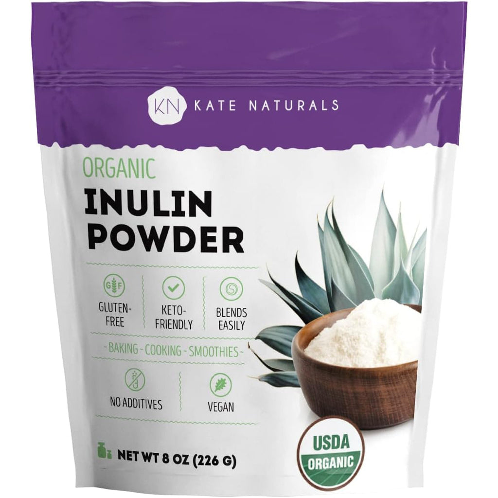 Kate Naturals Inulin Powder Organic from Blue Agave (8Oz) Soluble Prebiotic Fiber for Coffee, Yogurt & Smoothies