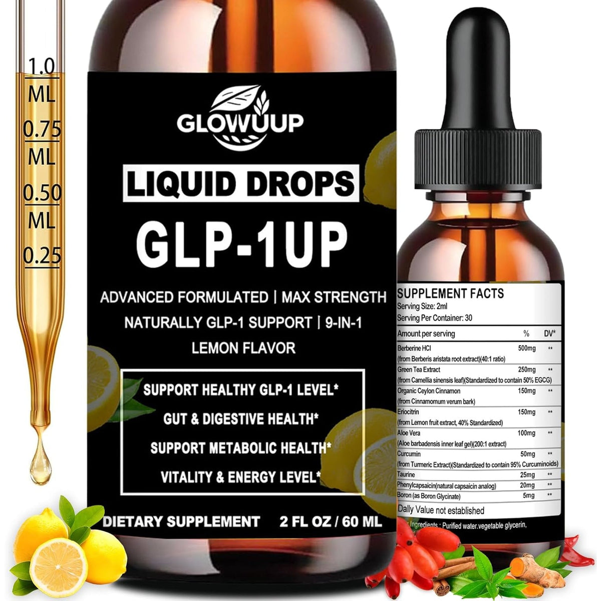 Berberine Supplement Liquid for Women & Men, Liposomal Berberine with Ceylon Cinnamon Green Tea Eriocitrin Curcumin & Aloe Vera for Metabolism & GLP-1 Booster, GLP 1 Drops 6X Stronger than Gummies