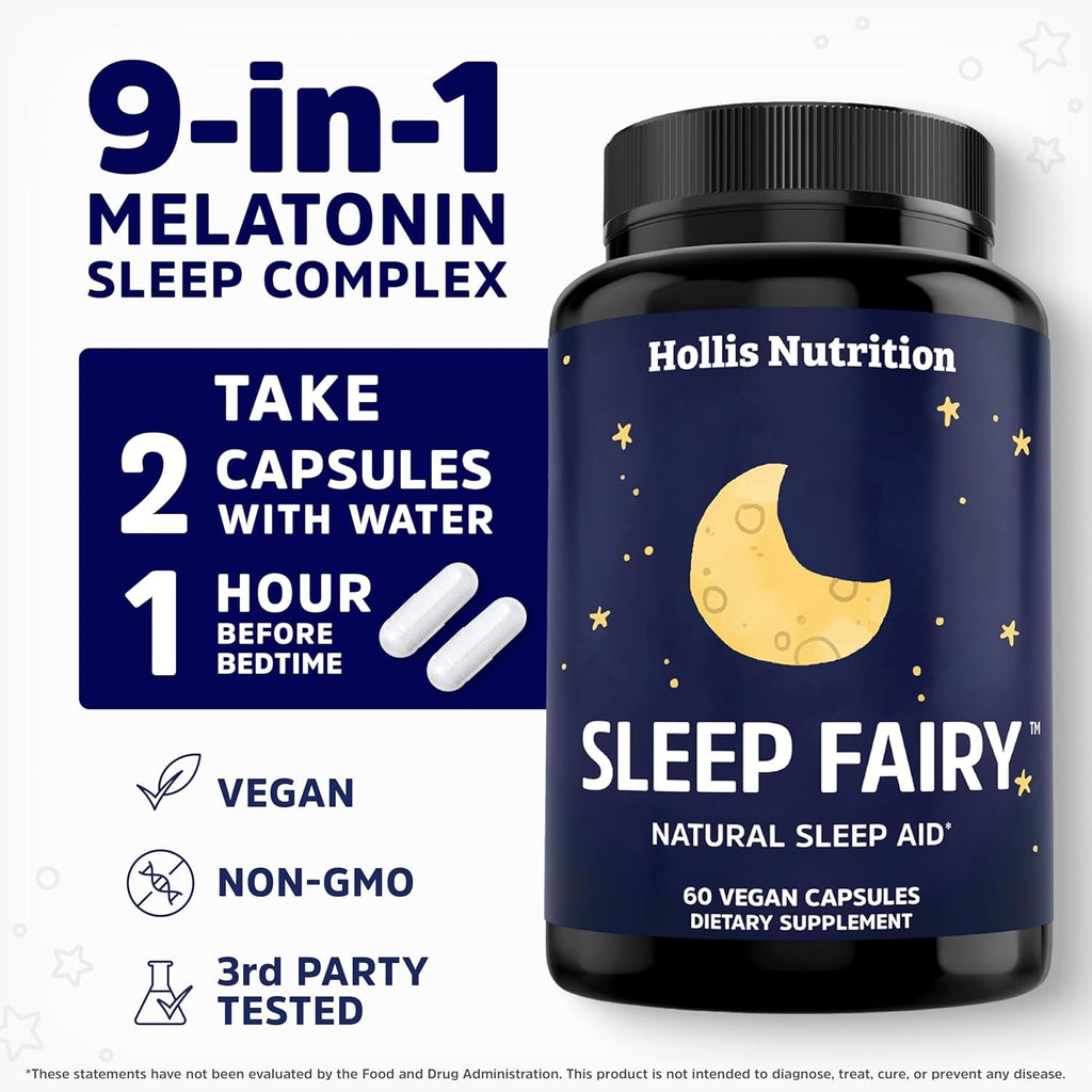 SLEEP FAIRY Natural Sleep Aid | Magnesium Glycinate 500Mg, Melatonin 10Mg, L-Theanine, B6, 5-HTP, GABA, Valerian Root & Ashwagandha | Herbal Sleeping Pills for Adults | Vegan Sleep Pills | MADE in USA