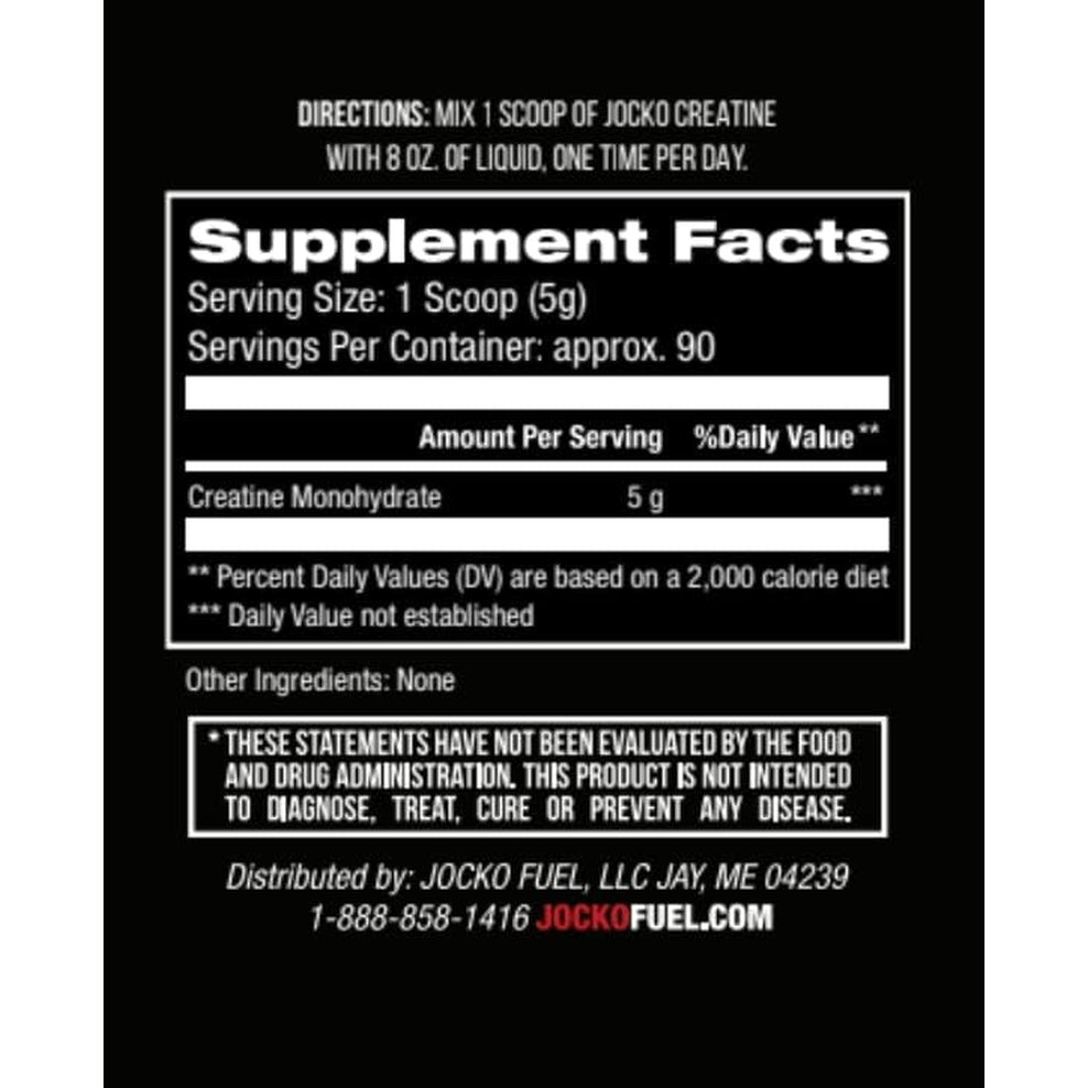 Jocko Fuel Creatine Monohydrate, Pure Micronized Powder for Men & Women, Supports Muscle Growth, Strength, Recovery & Cognition, Unflavored, 450 Grams, 90 Servings