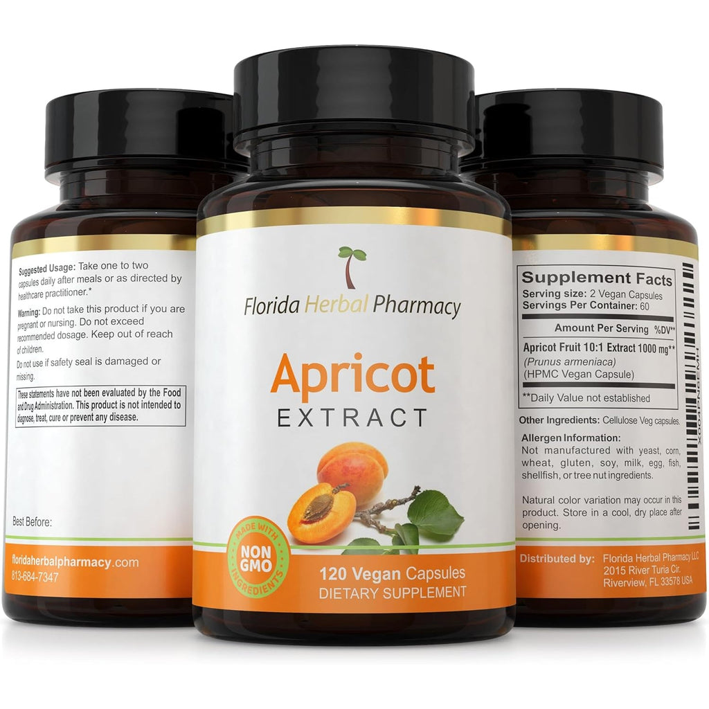 Florida Herbal Pharmacy Apricot Supplement Capsules 10:1 (120 Capsules) 500 Mg per Capsule, 1000 Mg Serving