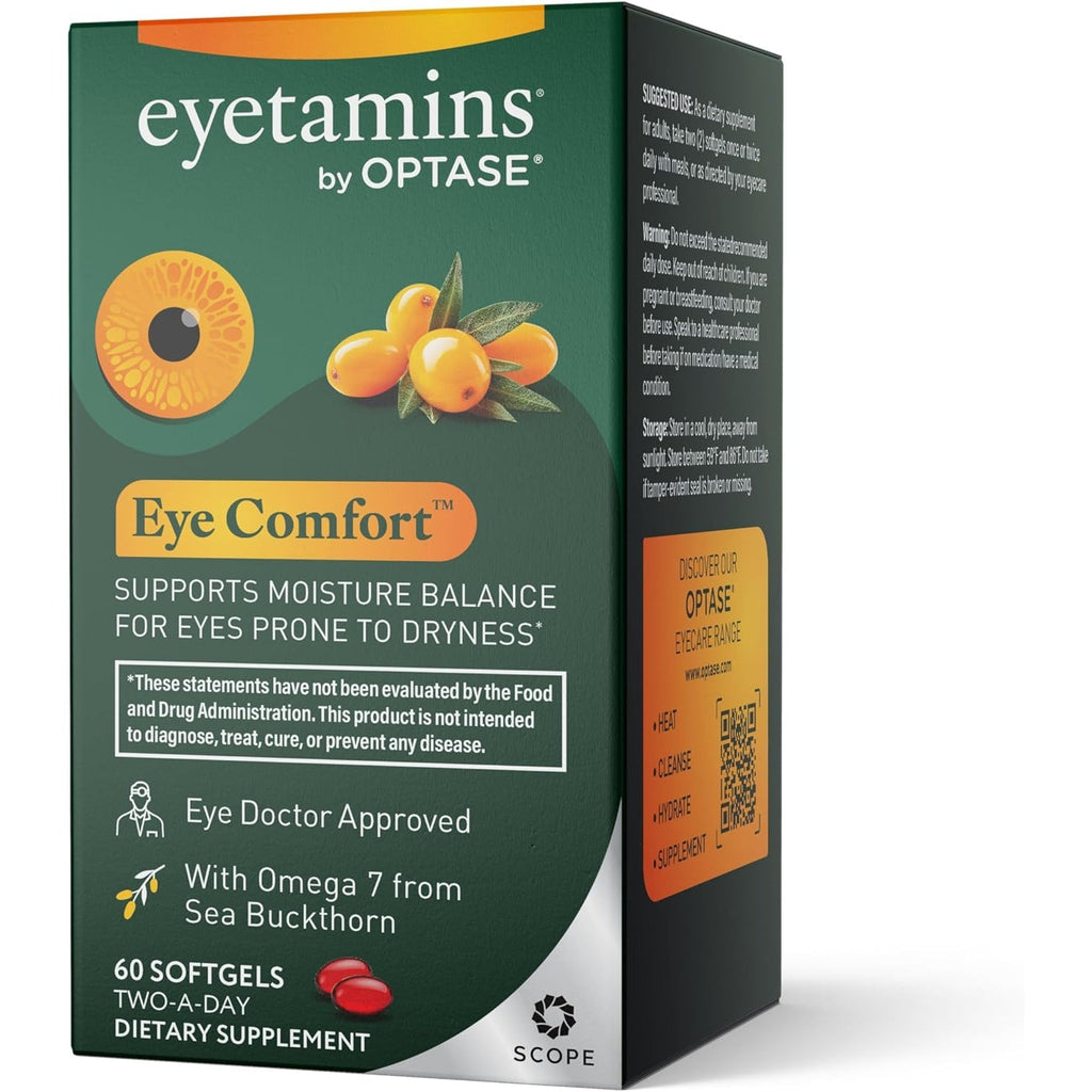 Eyetamins® by OPTASE® Eye Comfort™ - 60 Softgels - Eye Doctor Recommended - an Omega-Based Eye Supplement Formulated to Support Moisture Balance and Eye Comfort from Within. Plant Based Soft Gels.